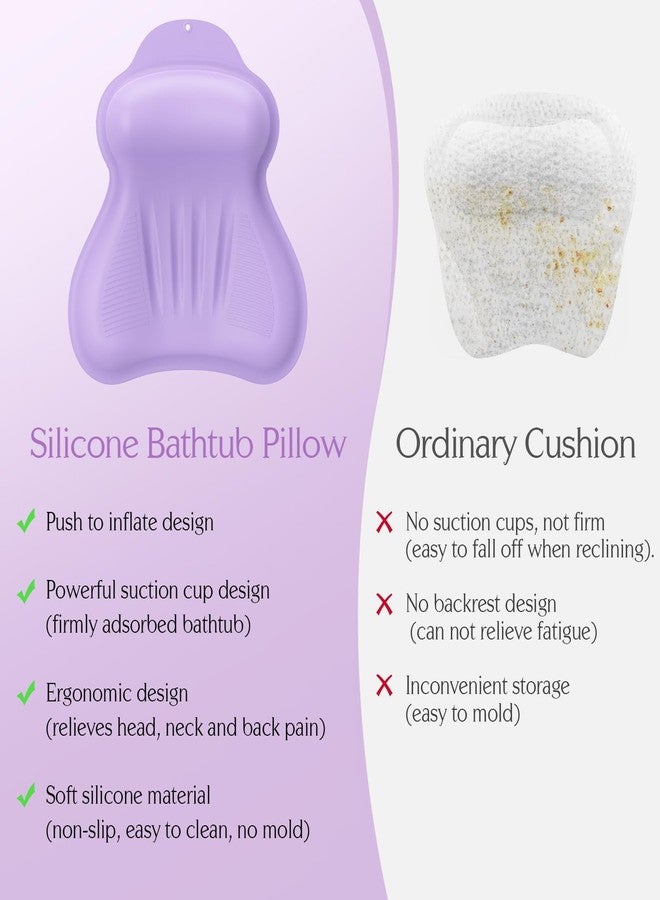 kixcvdm Silicone Bath Pillow, New Material Bath Pillows for Tub Head Neck and Back Support, Bath Tub Pillow with 4D Press Inflatable Airbag and Non-Slip Strong Suction Cups, Quick-Drying, Easy to Store,Purple - Image 4