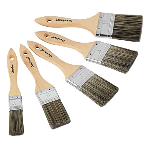 Genixart Double Thick Chip Paint Brush Set,Wood Stain Brushes for Painting Walls and Fence Staining, Wooden Handle Masonry Paintbrush for Varnish, Paste and Gesso (5 Pack Assorted Sizes) - Image 1