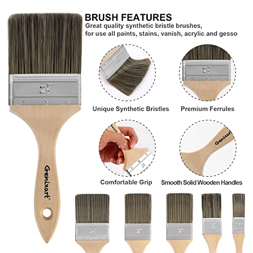 Genixart Double Thick Chip Paint Brush Set,Wood Stain Brushes for Painting Walls and Fence Staining, Wooden Handle Masonry Paintbrush for Varnish, Paste and Gesso (5 Pack Assorted Sizes) - Image 4