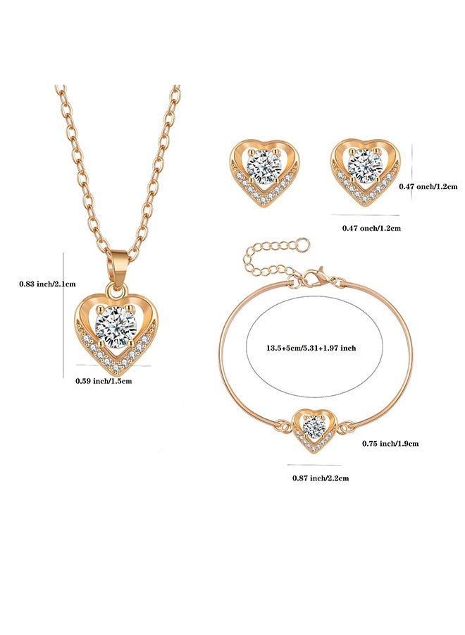 بيوند طقم مجوهرات مكون من 3 قطع مرصع بأحجار الراين، طقم مجوهرات زفاف للعرائس، قلادة لامعة وأقراط من الزركون وإكسسوارات فستان (ذهبي) - Image 2