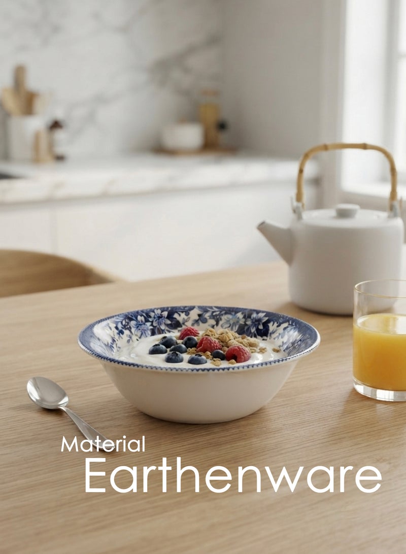 Claytan Earthenware Classic Blue Windmill & Floral Pattern Cereal Bowl, 6.2 Inch, White (Set of 6) | Premium Bowls for Cereal, Soup, Oatmeal, Salad & Snacks | Vintage Tableware for Home, Office - Image 3