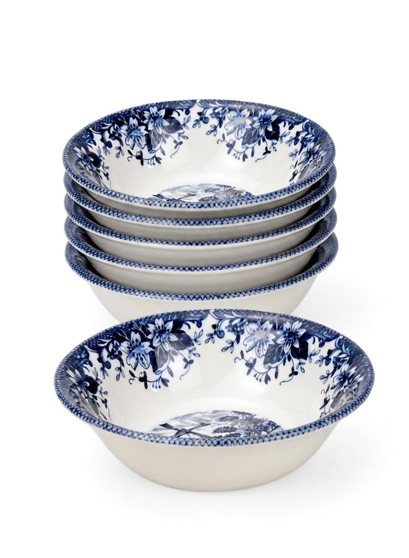Claytan Earthenware Classic Blue Windmill & Floral Pattern Cereal Bowl, 6.2 Inch, White (Set of 6) | Premium Bowls for Cereal, Soup, Oatmeal, Salad & Snacks | Vintage Tableware for Home, Office - Image 1