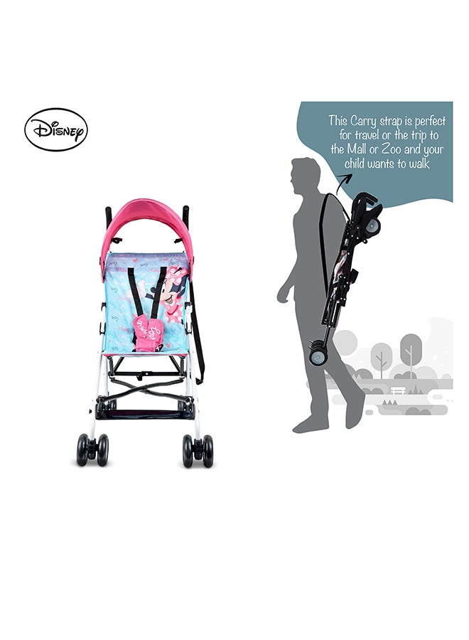 Disney عربة أطفال خفيفة الوزن من ديزني ميني ماوس – قابلة للطي بشكل مضغوط، مظلة شمسية، حزام كتف، تصميم تهوية، عربة محمولة للأطفال من 6-36 شهر، سهلة الطي، - تركواز/أزرق - Image 3