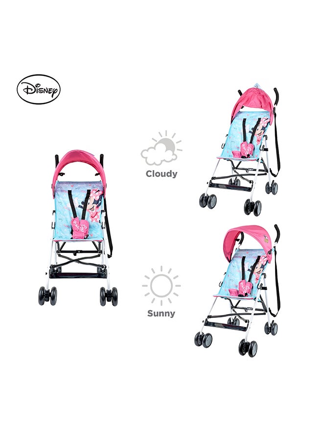 Disney عربة أطفال خفيفة الوزن من ديزني ميني ماوس – قابلة للطي بشكل مضغوط، مظلة شمسية، حزام كتف، تصميم تهوية، عربة محمولة للأطفال من 6-36 شهر، سهلة الطي، - تركواز/أزرق - Image 4