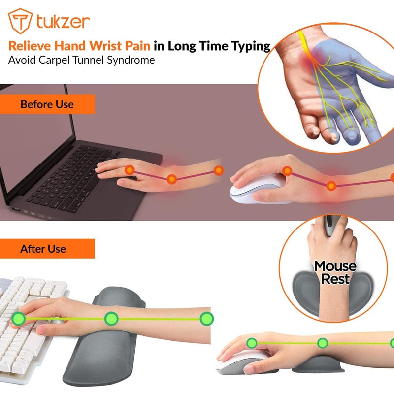 tuKZer Wrist Rest Pad, Mouse Wrist Cushion Support for Office Upgrade Enlarge Gel Memory Foam Set Keyboard for Computer, Laptop, Mac; Comfortable, Lightweight for Easy Typing Pain Relief | Slate Grey - Image 5