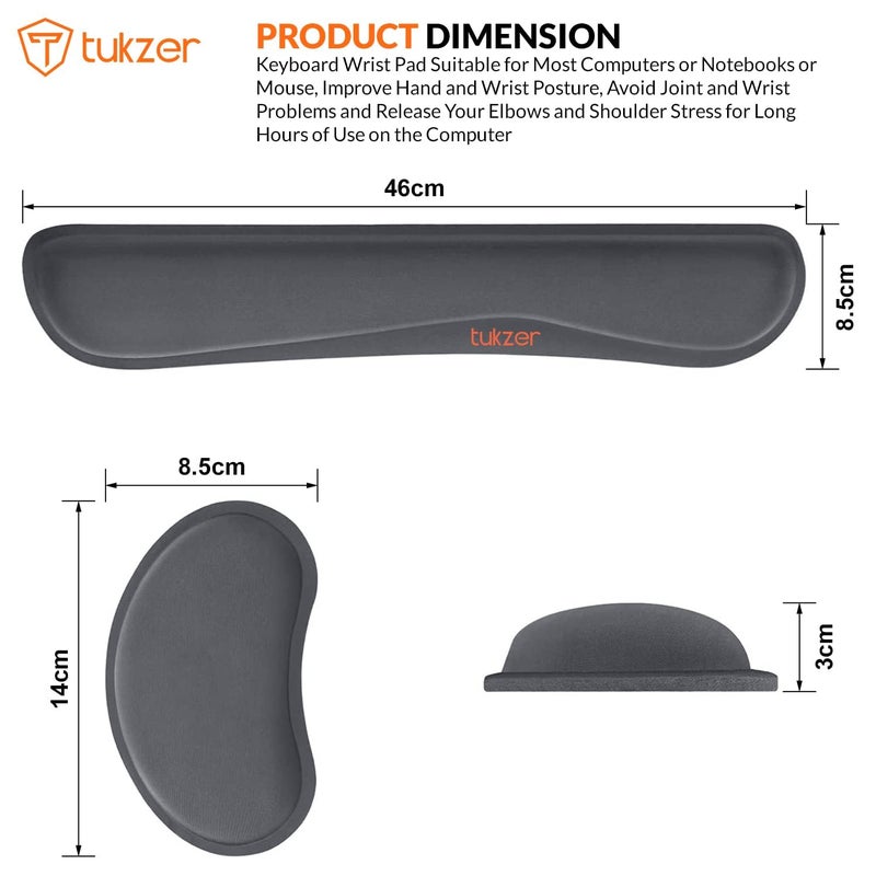 tuKZer Wrist Rest Pad, Mouse Wrist Cushion Support for Office Upgrade Enlarge Gel Memory Foam Set Keyboard for Computer, Laptop, Mac; Comfortable, Lightweight for Easy Typing Pain Relief | Slate Grey - Image 2