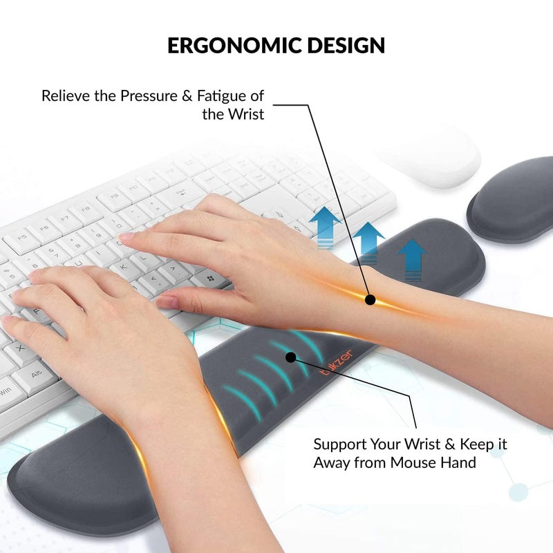 tuKZer Wrist Rest Pad, Mouse Wrist Cushion Support for Office Upgrade Enlarge Gel Memory Foam Set Keyboard for Computer, Laptop, Mac; Comfortable, Lightweight for Easy Typing Pain Relief | Slate Grey - Image 3