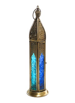 Hilalful Hilalful Blue Chic Tall Brass Antique Lantern Blue Turquoise Duo Glass, For Ramadan.  - Image 1