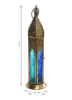 Hilalful Hilalful Blue Chic Tall Brass Antique Lantern Blue Turquoise Duo Glass, For Ramadan.  - Image 3