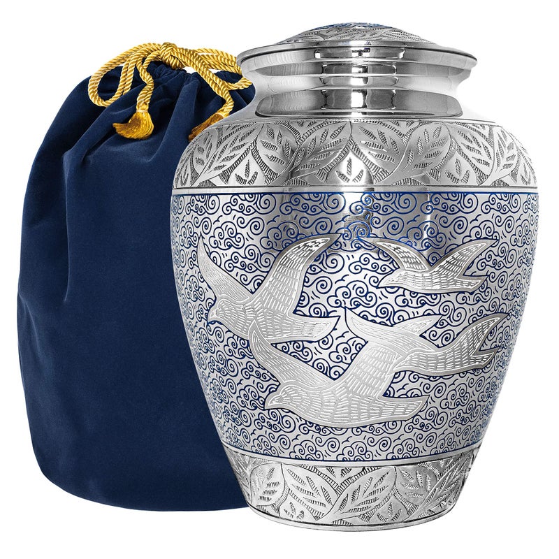 Trupoint Memorials Cremation Urns for Human Ashes Decorative Burial Urn for Adult Men  Women  Large Silver Birds