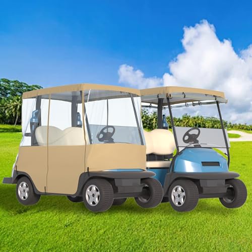 BENVOL Golf Cart Cover 2 Seater Drivable Enclosure - Fits Club Car Precedent, Tempo & EZGO TXT (Roof Up to 58") - 900D Heavy Duty Khaki Waterproof Rain Cover with 0.5mm Clear Vinyl Windows - Image 1