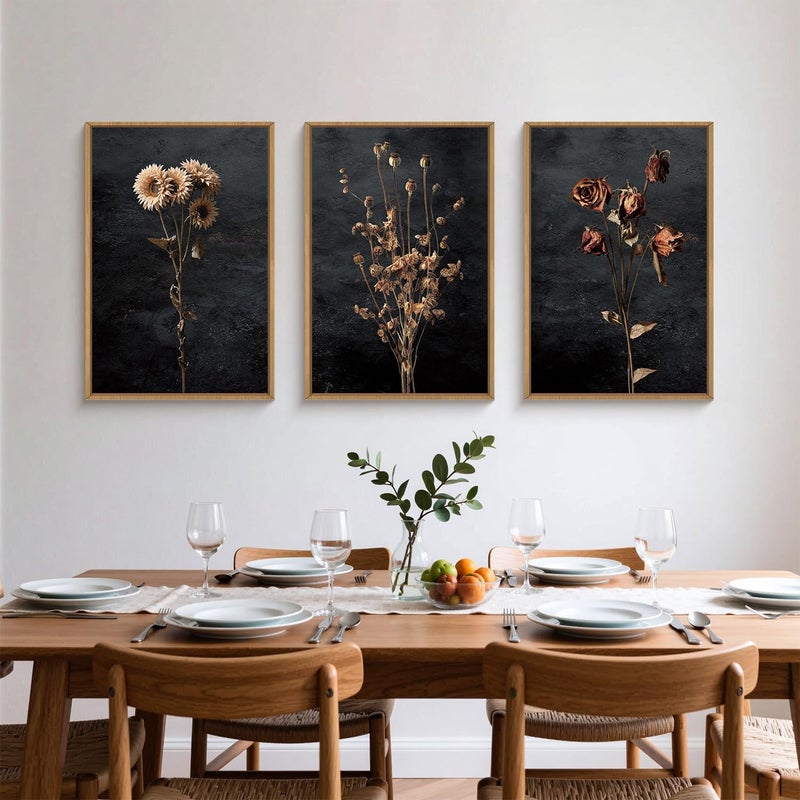 Aryroi Large Moody Dark Floral Framed Canvas Wall Art,Vintage Dried Flowers Wall Decor,Modern Retro Wildflowers Artwork,Mid Century Boho Botanical Art Print For Living Room,Bedroom,Office-16 x24 x3 - Image 4