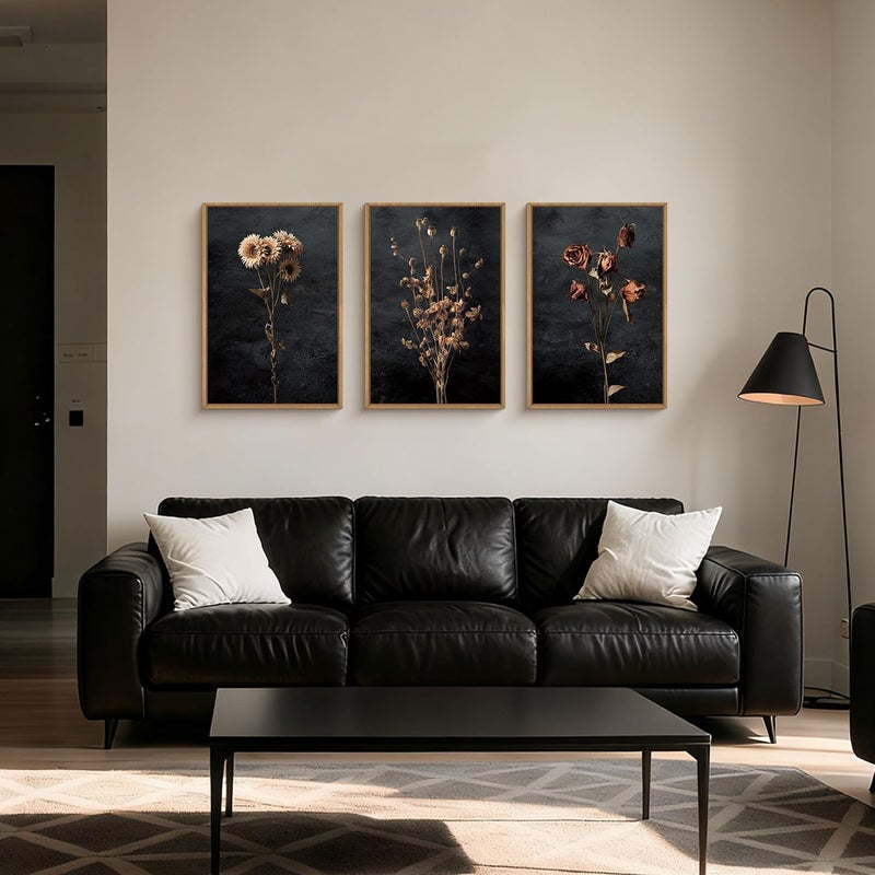 Aryroi Large Moody Dark Floral Framed Canvas Wall Art,Vintage Dried Flowers Wall Decor,Modern Retro Wildflowers Artwork,Mid Century Boho Botanical Art Print For Living Room,Bedroom,Office-16 x24 x3 - Image 2
