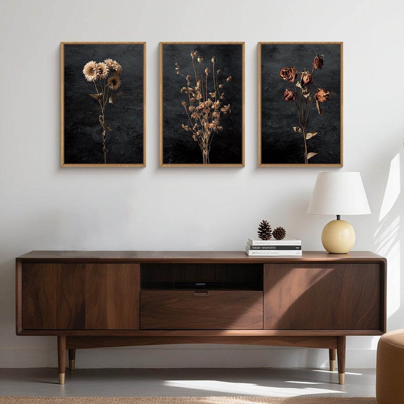 Aryroi Large Moody Dark Floral Framed Canvas Wall Art,Vintage Dried Flowers Wall Decor,Modern Retro Wildflowers Artwork,Mid Century Boho Botanical Art Print For Living Room,Bedroom,Office-16 x24 x3 - Image 3