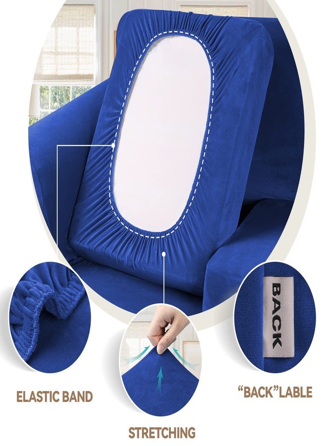WEERRW 4 Pieces Velvet High Stretch Couch Covers for 3 Cushion Couch Sofa Slipcovers, Washable Furniture Protector with Non Slip Elastic Bottom, Feature Soft and Thick Plush Fabric, Royal Blue, Large - Image 3