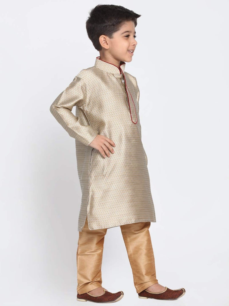 JBN Creation Boys' Beige and Rose Gold Silk Blend Kurta and Pyjama Set_VASBK047BGnPRG_24 - Image 3