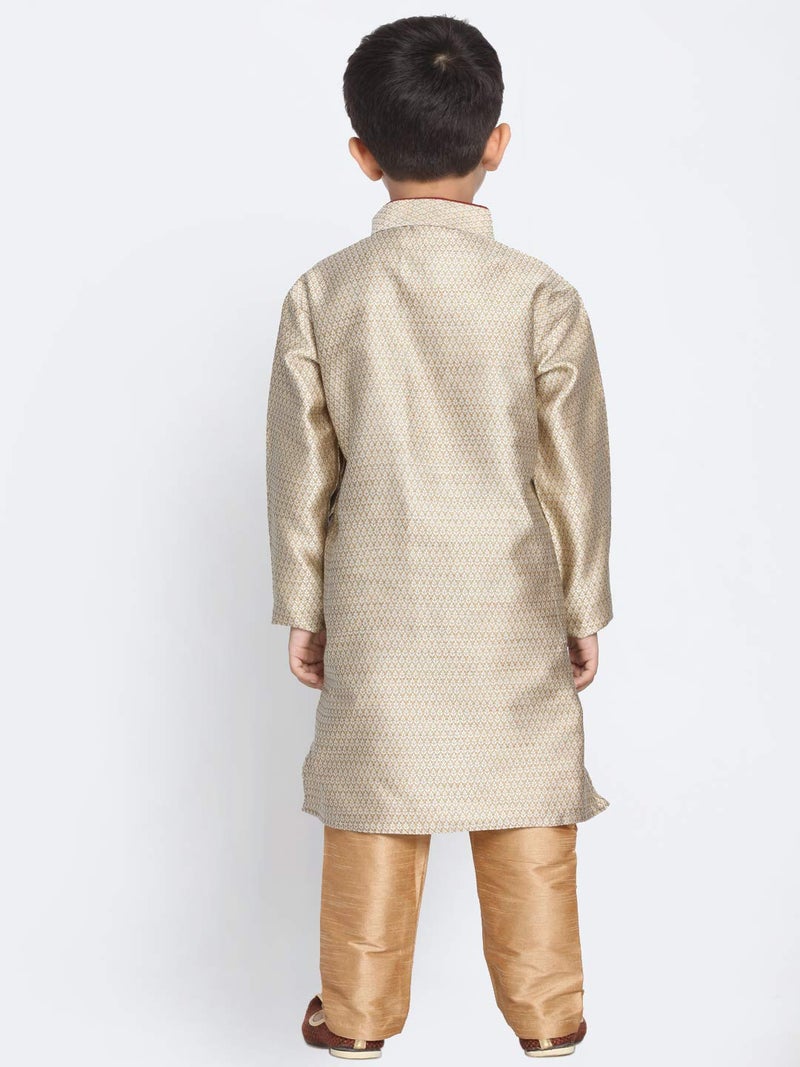 JBN Creation Boys' Beige and Rose Gold Silk Blend Kurta and Pyjama Set_VASBK047BGnPRG_24 - Image 5