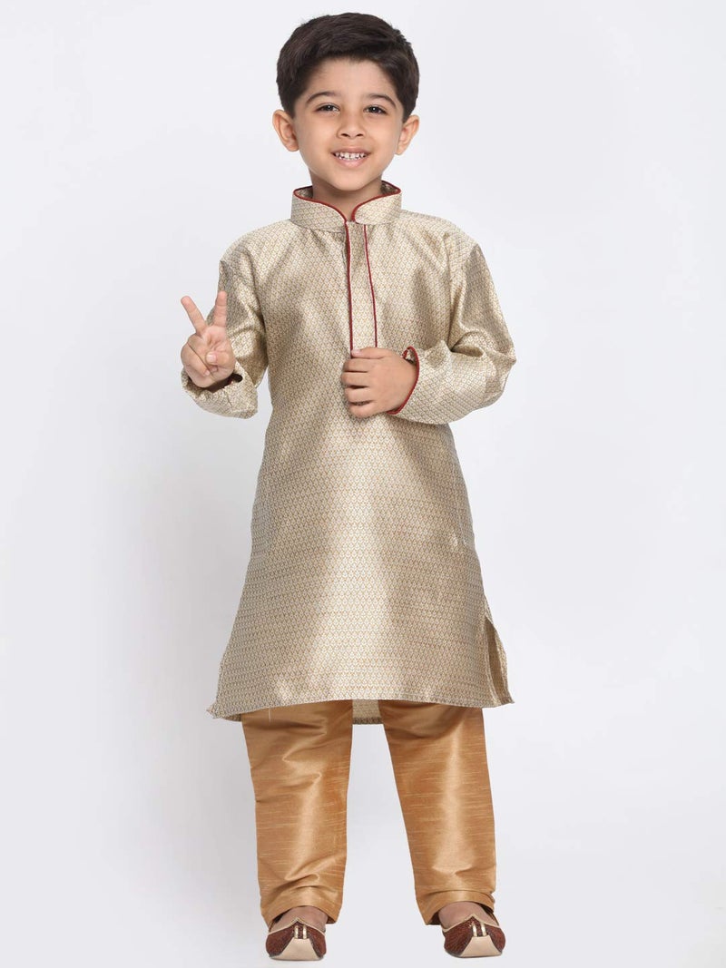 JBN Creation Boys' Beige and Rose Gold Silk Blend Kurta and Pyjama Set_VASBK047BGnPRG_24 - Image 2