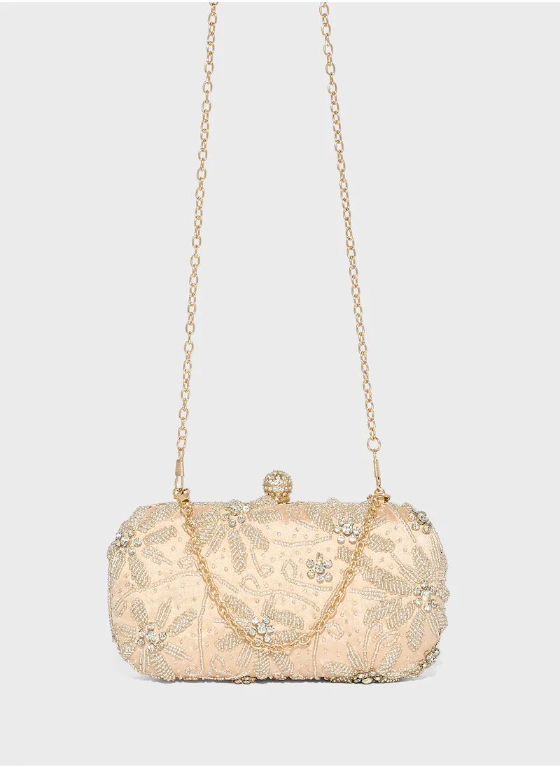 خزانة Diamante Floral Detail Clutch Bag