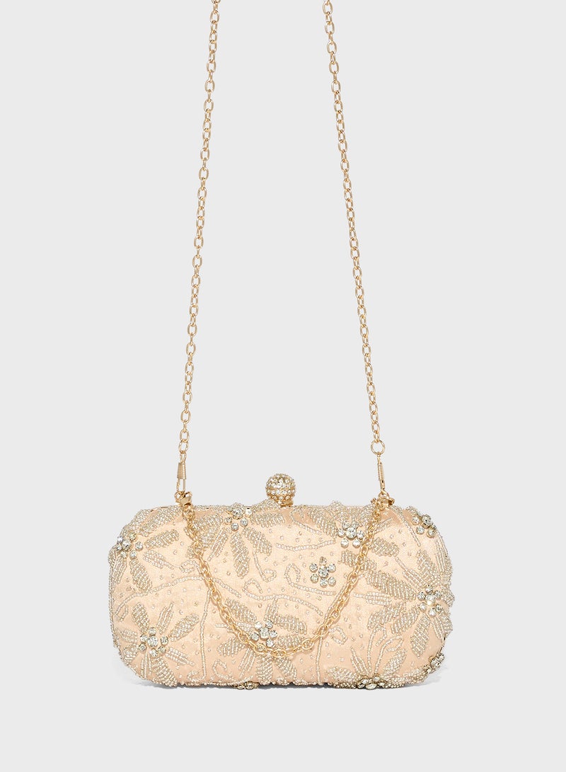 Khizana Diamante Floral Detail Clutch Bag - Image 1