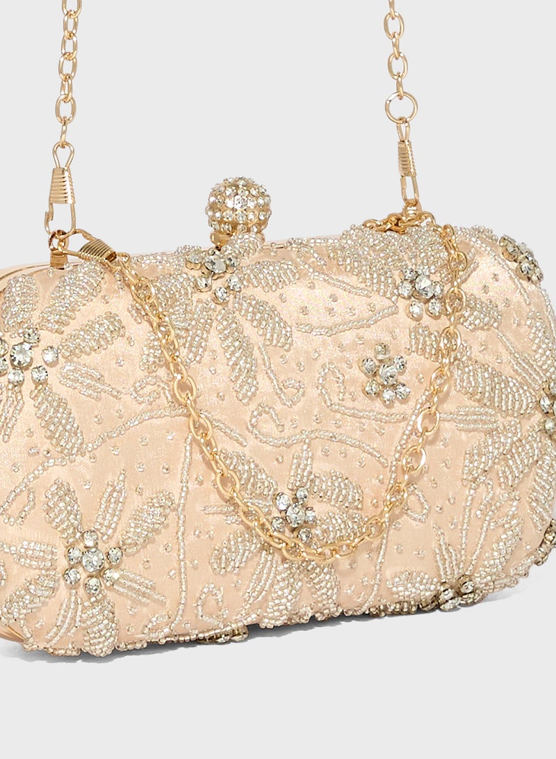 Khizana Diamante Floral Detail Clutch Bag - Image 4
