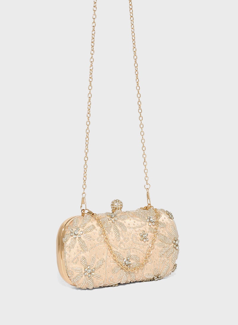 Khizana Diamante Floral Detail Clutch Bag - Image 3