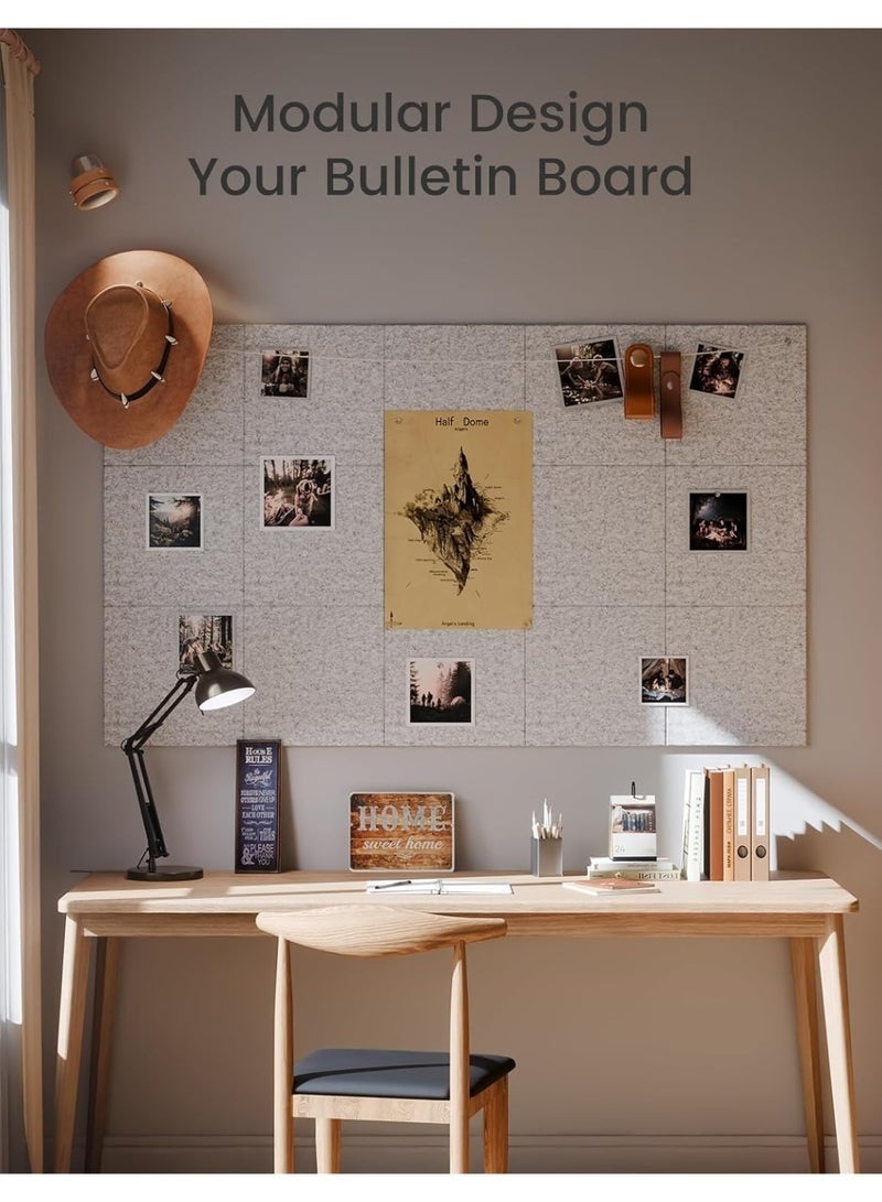 Arabest Large Bulletin Boards, 12 Pack Felt Wall Tiles with Safe Removable Adhesive Tabs and Box of Pushpins, Cork Board Alternative, Pin Board Tack Board for Office Walls (Light Grey) - Image 4