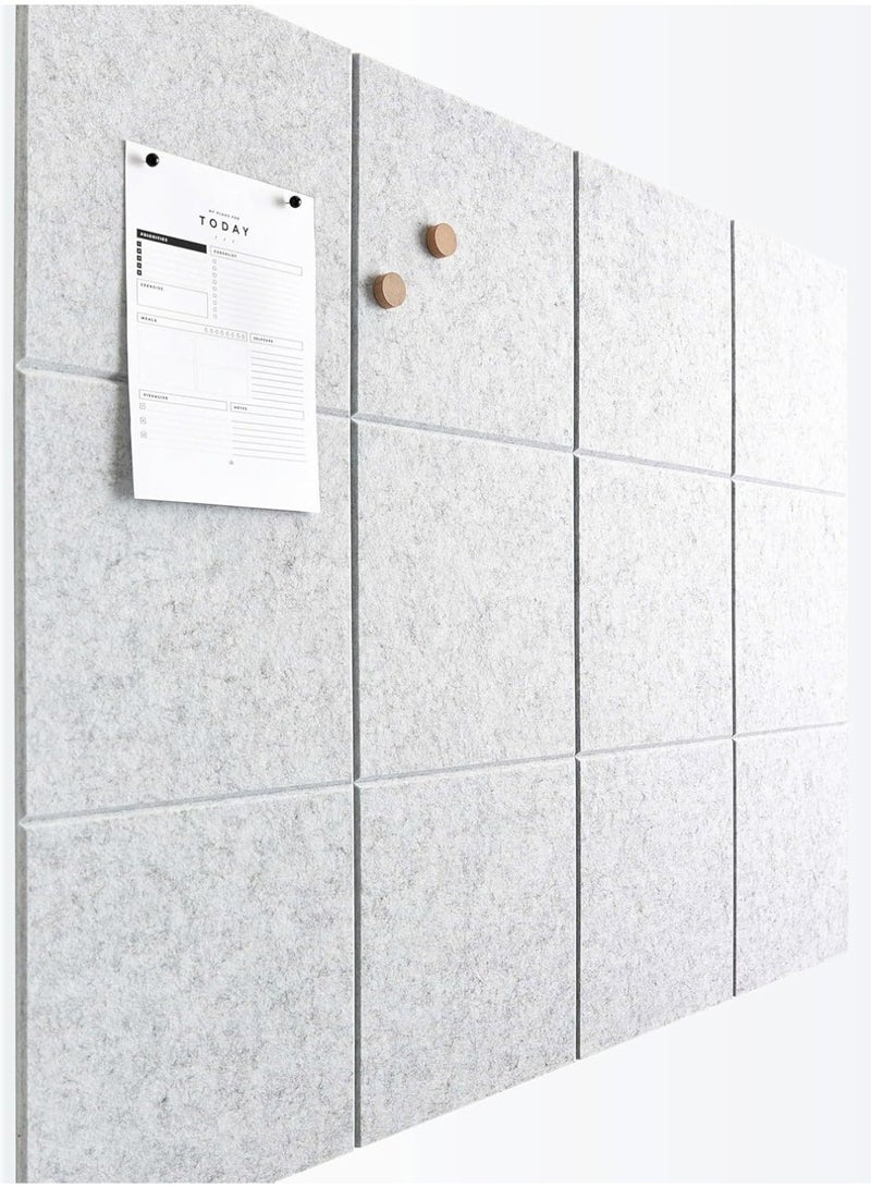 Arabest Large Bulletin Boards, 12 Pack Felt Wall Tiles with Safe Removable Adhesive Tabs and Box of Pushpins, Cork Board Alternative, Pin Board Tack Board for Office Walls (Light Grey) - Image 1