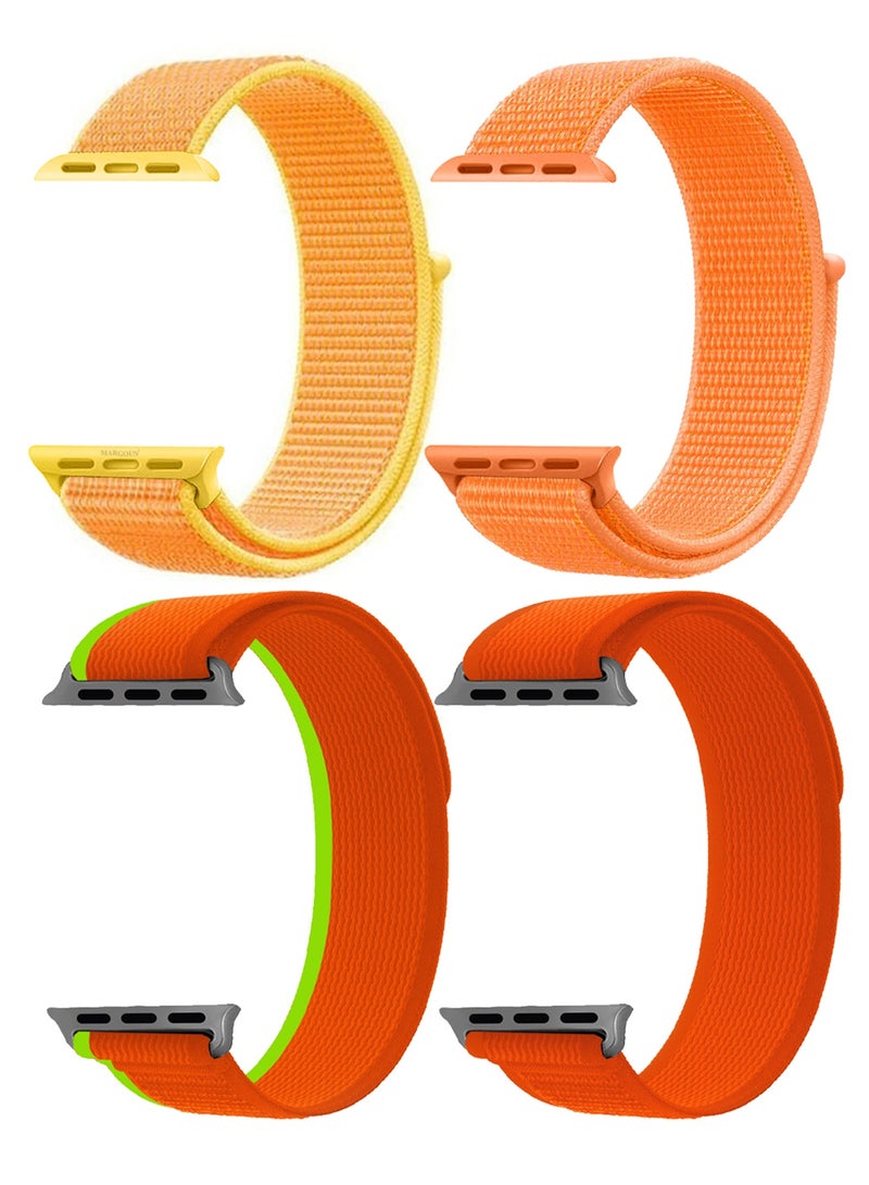 4 Packs 44mm 45mm 49mm Sport Loop Nylon Band for Apple Watch Series 1–10 - SE - Ultra and Ultra 2 - Breathable and Adjustable - Orange - Image 1