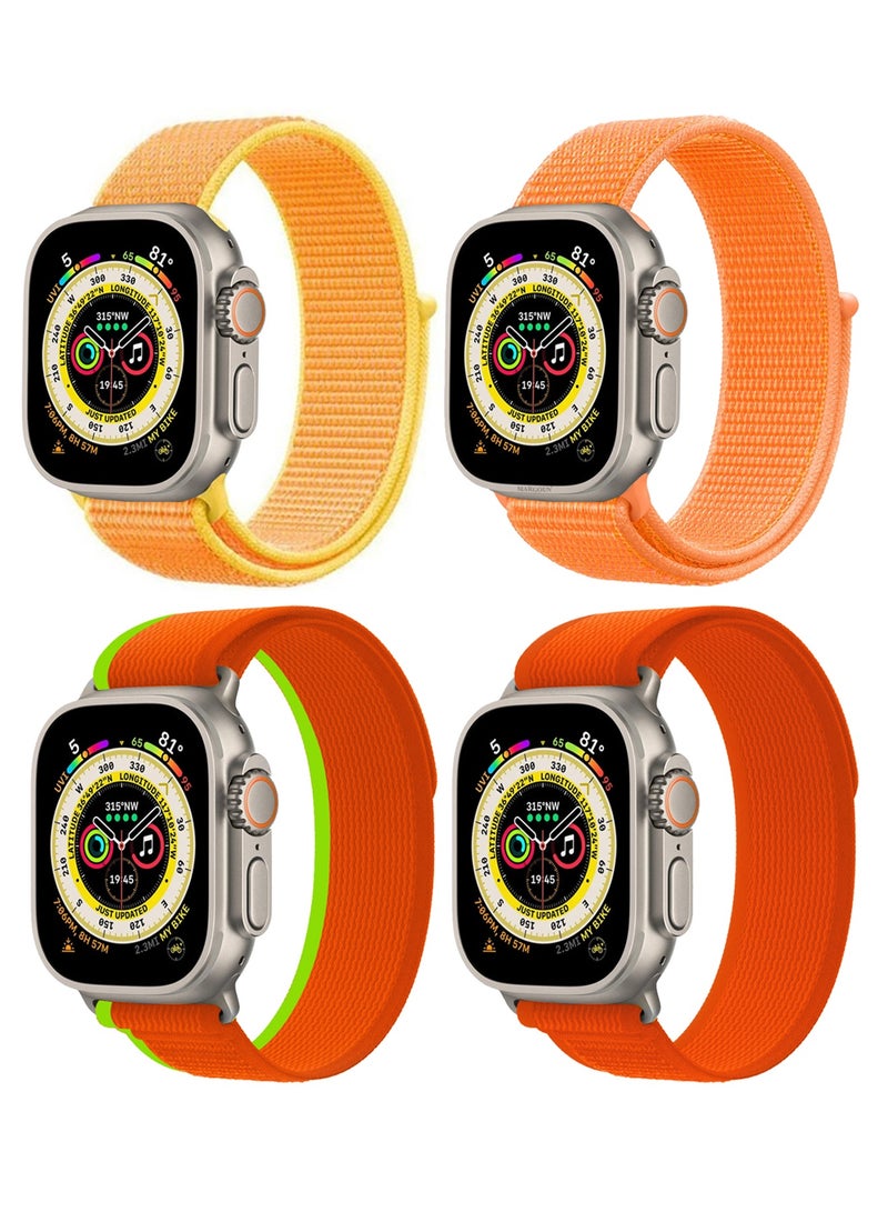 4 Packs 44mm 45mm 49mm Sport Loop Nylon Band for Apple Watch Series 1–10 - SE - Ultra and Ultra 2 - Breathable and Adjustable - Orange - Image 2