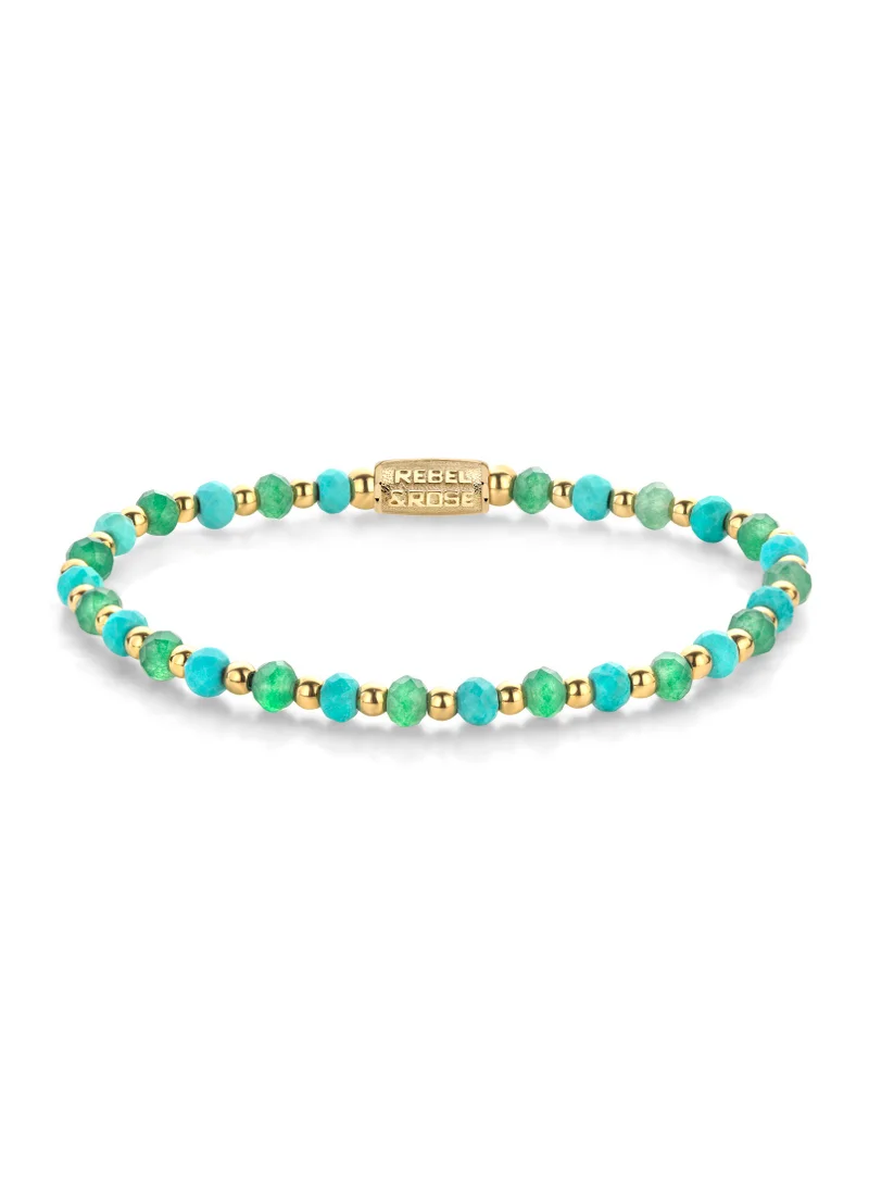 Rebel & Rose Blue Green Adventure - Yellowgold ionplated Bracelet - 4mm S - RR-40143-G-S