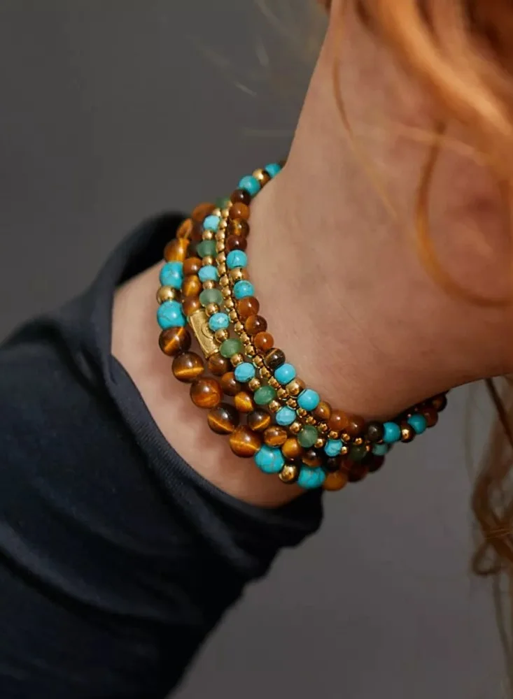 Rebel & Rose Blue Green Adventure - Yellowgold ionplated Bracelet - 4mm S - RR-40143-G-S