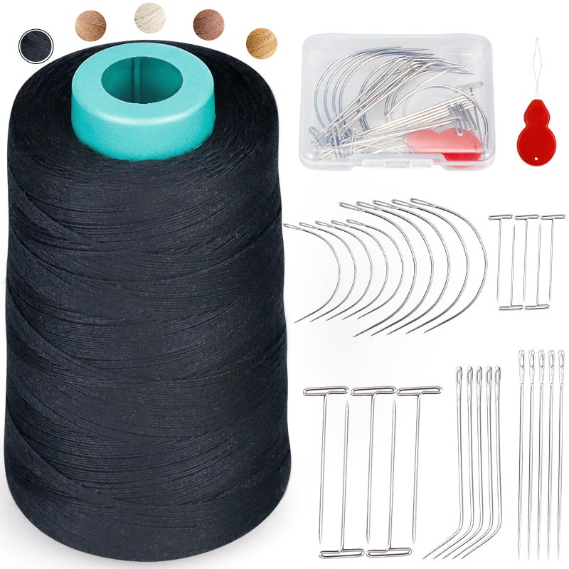 Fiveizero 900 Yards Hair Extension Thread Sewing Threads Hair Weave Threads With 30 Pieces T/C/J/I Needles Using For Hand Sewing Hair Extensions Wig Making Hair Extensions Modelling Crafts Cj - Image 1