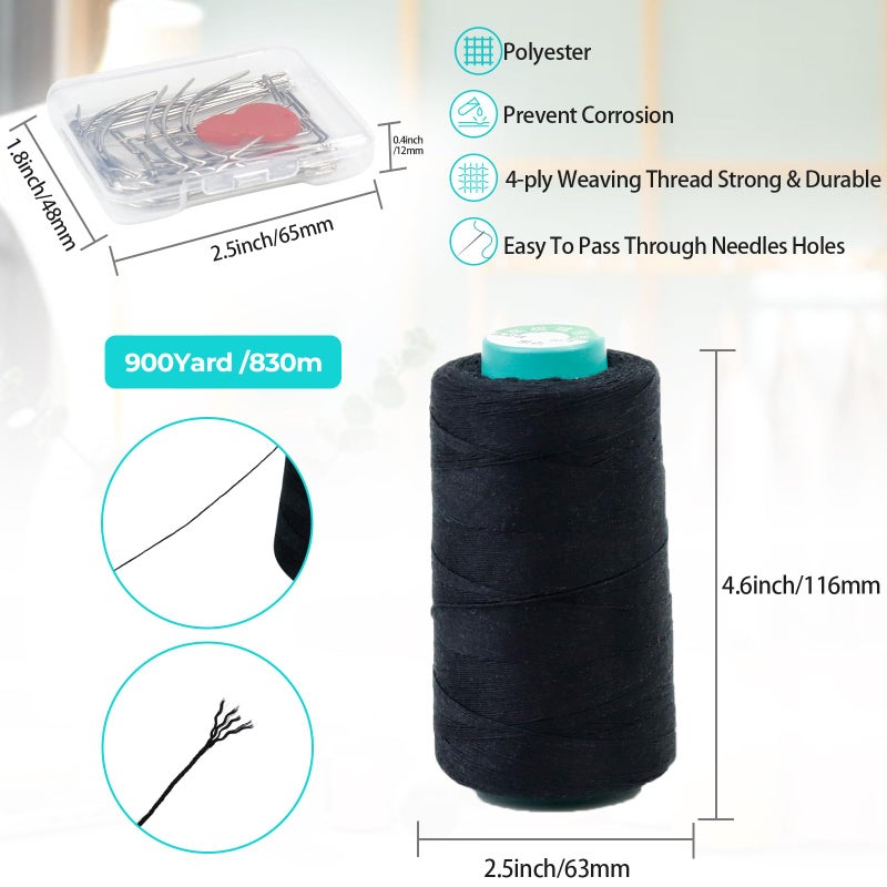 Fiveizero 900 Yards Hair Extension Thread Sewing Threads Hair Weave Threads With 30 Pieces T/C/J/I Needles Using For Hand Sewing Hair Extensions Wig Making Hair Extensions Modelling Crafts Cj - Image 3