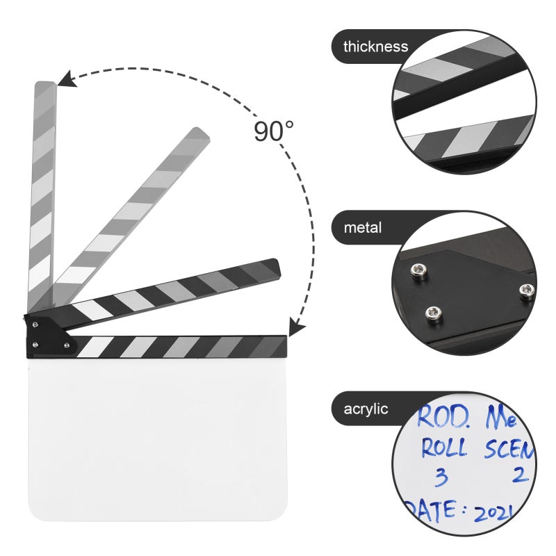 Acrylic Clapperboard Type 5 White Durable Film Slate - Clear Visible Professional Movie Clapper for Film Production - Image 3