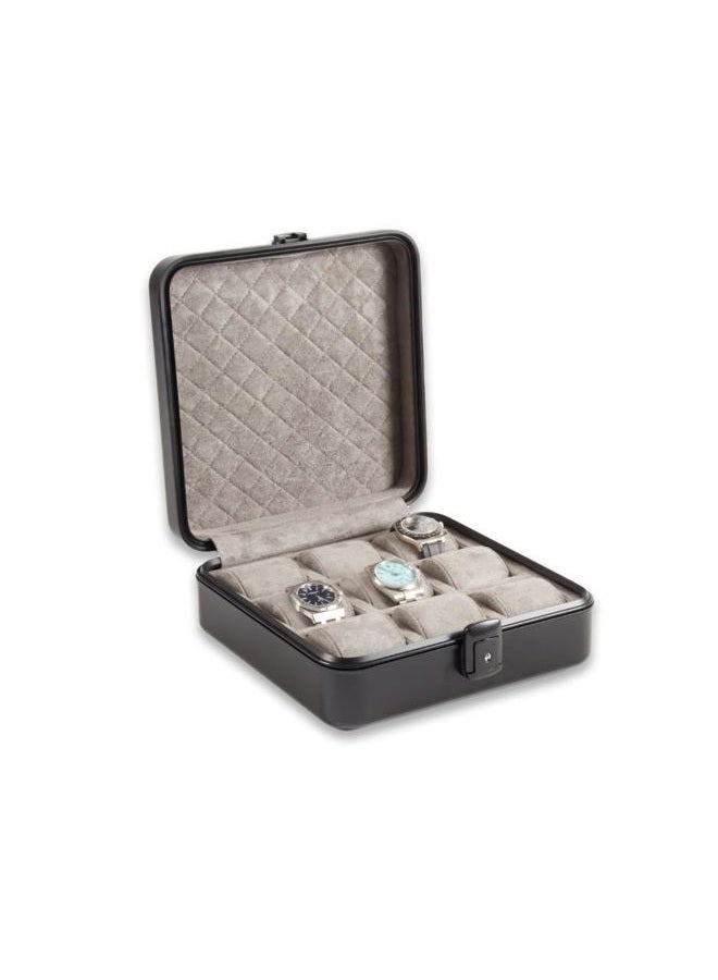 Bey-Berk Prague Aluminum Watch Case in Matte Black – 9-Slot Locking Travel Box with Soft Interior for Watch Storage - Image 1