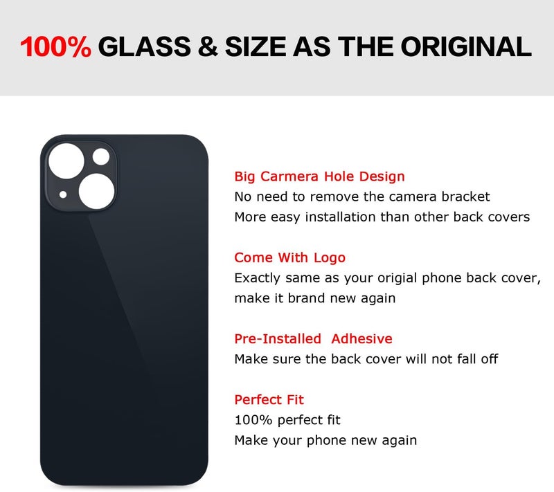 UooFide Rear Back Cover Screen Glass Replacement Compatible with iPhone 13 6.1-Inches All Carriers (Midnight) - Image 5