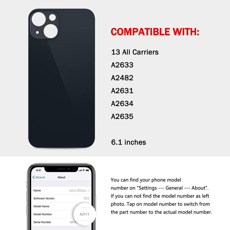 UooFide Rear Back Cover Screen Glass Replacement Compatible with iPhone 13 6.1-Inches All Carriers (Midnight) - Image 2