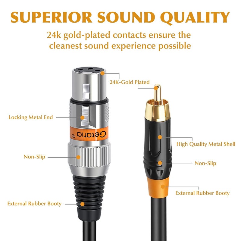 Getaria Dual XLR to RCA cable, Heavry Duty Dual XLR Female to Dual RCA Male Cable, 2 Female XLR to 2 RCA Male Patch Cord Hi Fi Stereo Audio Wire for Mixer, Power Amplifier, Audio Player - Image 3
