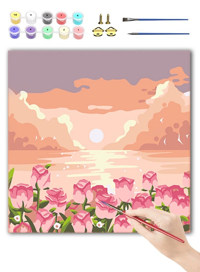 Sunset Art Painting Kits Kids Paint By Number Educational Toys Home Decor Accessories Colorful Fabric Painting Supporting Tools Easy To Learn Wall Art Multicolour 20x20cm  - Image 1