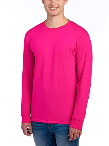Jerzees Men's Dri-Power Cotton Blend Long Sleeve Tees, Moisture Wicking, Odor Protection, UPF 30+, Sizes S-3X, Cyber Pink, X-Large - Image 3
