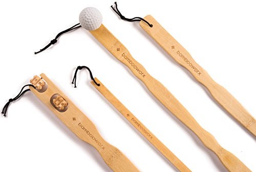 BambooWorx Traditional Bamboo Wooden Back Scratcher - 4 Piece Body Relaxation Massager Set for Men & Women - 17.5" Long Handle, Strong and Sturdy Itching Relief Scratchers - 100% Natural Wood - Image 2