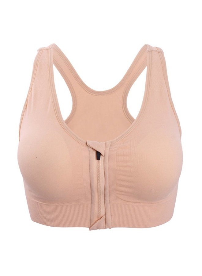 Hiking Gril Women's Zip Front Sports Bra Wireless Post-Surgery Yoga Bras, Beige, 3XL - Image 1