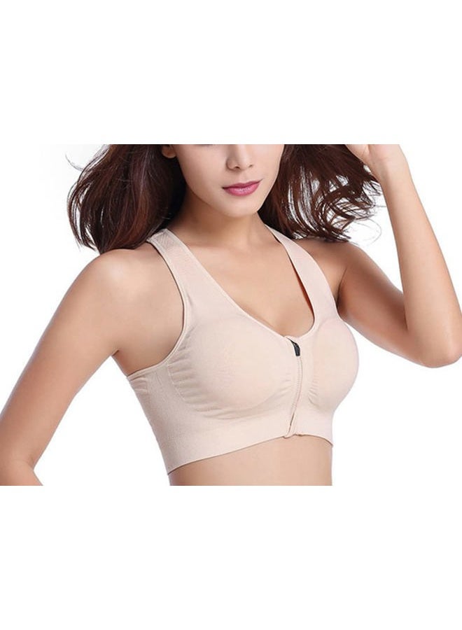 Hiking Gril Women's Zip Front Sports Bra Wireless Post-Surgery Yoga Bras, Beige, 3XL - Image 2