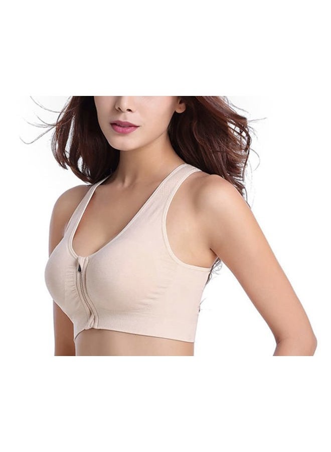 Hiking Gril Women's Zip Front Sports Bra Wireless Post-Surgery Yoga Bras, Beige, 3XL - Image 3