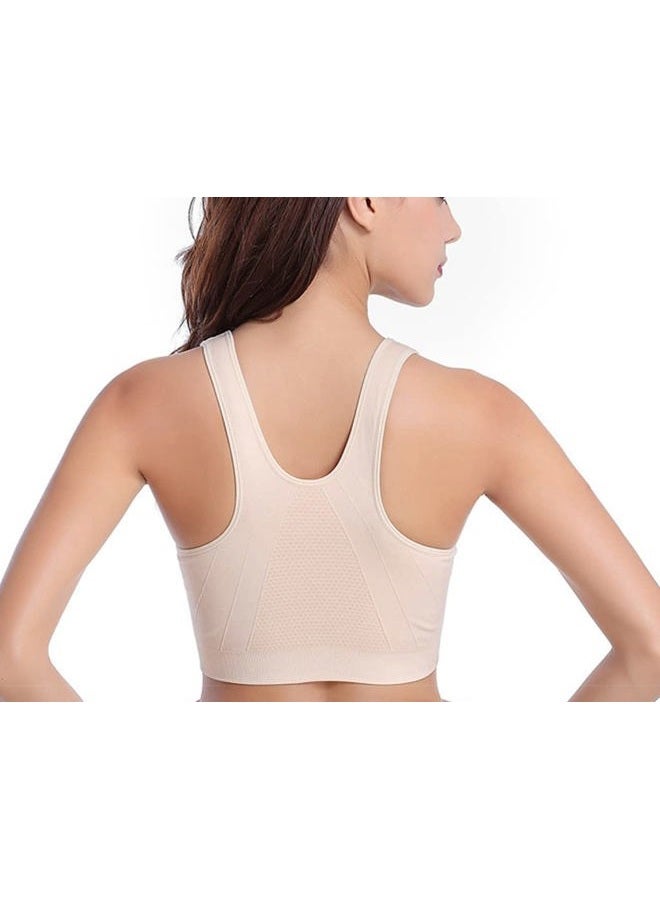 Hiking Gril Women's Zip Front Sports Bra Wireless Post-Surgery Yoga Bras, Beige, 3XL - Image 5