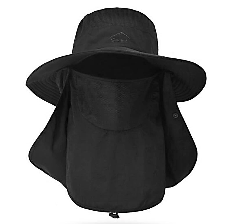 Outrip Fishing Hat for Men & Women, Outdoor UV Sun Protection Wide Brim Hat with Face Cover & Neck Flap (Black) - Image 1