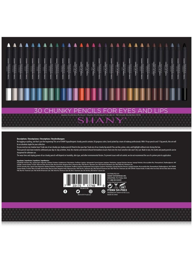 Shany SHANY Chunky Eyeshadow Pencils Lip Liner, Eyeliner, Eye Pencils - Multi-Use Chunky Pencils for Eye Shadow, Lip Makeup, Lipstick with Vitamin E and Aloe Vera - Premium Packaging - Set of 30 Colors - Image 3