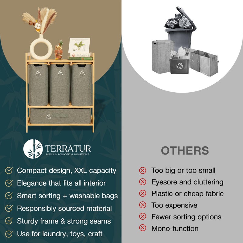 Terratur 4 Section Recycling Bin for Kitchen â€“ Trash and Recycle Bin Combo for Paper, Plastic, Cans â€“ Indoor Recycling Station â€“ Large Kitchen Trash Can â€“ Office Trash and Recycle Bin Organizer - Image 2