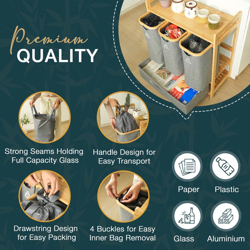Terratur 4 Section Recycling Bin for Kitchen â€“ Trash and Recycle Bin Combo for Paper, Plastic, Cans â€“ Indoor Recycling Station â€“ Large Kitchen Trash Can â€“ Office Trash and Recycle Bin Organizer - Image 1